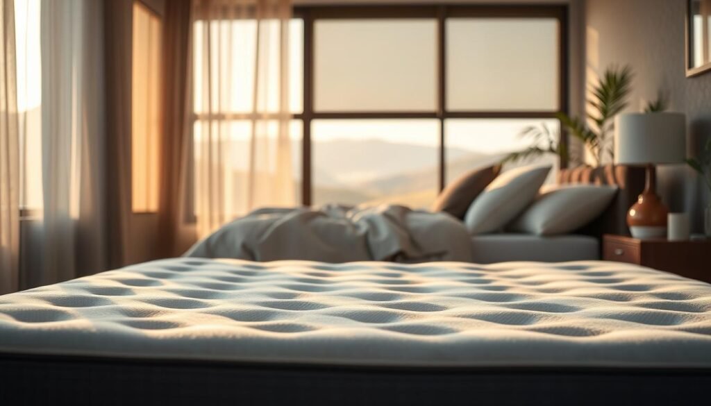 A cozy bedroom scene featuring a stylish, high-quality SpringsMaven mattress. In the foreground, the mattress is prominently displayed, its plush surface inviting and supportive. Soft, natural lighting filters through sheer curtains, creating a warm, relaxing ambiance. The middle ground showcases clean, minimalist bedding in calming tones, complementing the mattress. In the background, a serene landscape with rolling hills or a peaceful indoor setting provides a soothing, rejuvenating atmosphere. The overall scene conveys a sense of comfort, relaxation, and elevated sleep quality. A cozy bedroom scene featuring a stylish, high-quality SpringsMaven mattress. In the foreground, the mattress is prominently displayed, its plush surface inviting and supportive. Soft, natural lighting filters through sheer curtains, creating a warm, relaxing ambiance. The middle ground showcases clean, minimalist bedding in calming tones, complementing the mattress. In the background, a serene landscape with rolling hills or a peaceful indoor setting provides a soothing, rejuvenating atmosphere. The overall scene conveys a sense of comfort, relaxation, and elevated sleep quality.