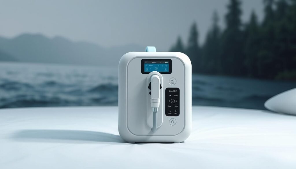 Detailed medical illustration of a state-of-the-art iCareCPAP sleep apnea machine in a serene, minimalist environment. Crisp, high-resolution rendering showcasing the sleek, modern design of the device with a matte white finish. Soft, diffused lighting creates a calming atmosphere, emphasizing the machine's intuitive controls and user-friendly interface. The device is positioned prominently in the center, with a blurred background featuring soothing natural elements like gentle waves or a tranquil forest landscape. The overall composition conveys the health benefits and improved sleep quality associated with continuous use of this advanced sleep apnea treatment solution. Detailed medical illustration of a state-of-the-art iCareCPAP sleep apnea machine in a serene, minimalist environment. Crisp, high-resolution rendering showcasing the sleek, modern design of the device with a matte white finish. Soft, diffused lighting creates a calming atmosphere, emphasizing the machine's intuitive controls and user-friendly interface. The device is positioned prominently in the center, with a blurred background featuring soothing natural elements like gentle waves or a tranquil forest landscape. The overall composition conveys the health benefits and improved sleep quality associated with continuous use of this advanced sleep apnea treatment solution.