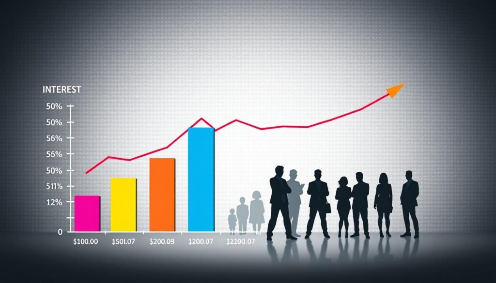 A vibrant infographic depicting a comparison of interest rates for various private small-scale loans. In the foreground, a sleek chart showcases the fluctuating percentages, represented by colorful bars and lines. The middle ground features silhouettes of people, symbolizing the diverse borrowers navigating these financial options. The background has a muted, textured pattern, creating a sense of professionalism and authority. The lighting is soft and balanced, highlighting the key information without oversaturating the image. The overall composition is clean, modern, and designed to convey the nuances of private small-scale loan interest rates in an accessible, visually engaging manner. A vibrant infographic depicting a comparison of interest rates for various private small-scale loans. In the foreground, a sleek chart showcases the fluctuating percentages, represented by colorful bars and lines. The middle ground features silhouettes of people, symbolizing the diverse borrowers navigating these financial options. The background has a muted, textured pattern, creating a sense of professionalism and authority. The lighting is soft and balanced, highlighting the key information without oversaturating the image. The overall composition is clean, modern, and designed to convey the nuances of private small-scale loan interest rates in an accessible, visually engaging manner.