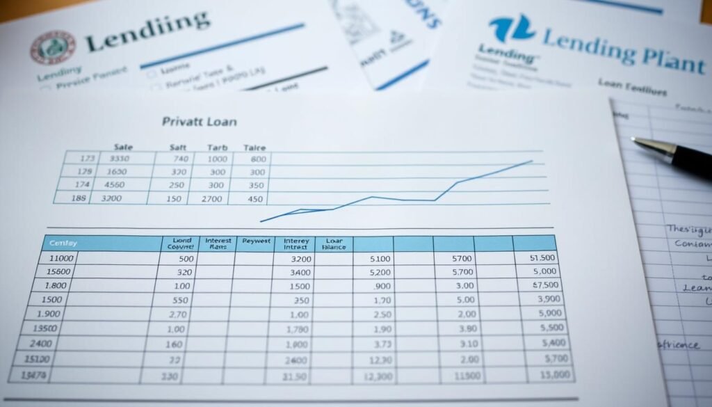 A neatly organized spreadsheet displaying a detailed long-term repayment plan for a private loan. The foreground showcases the repayment schedule, with columns for monthly installments, interest rates, and remaining balances. The middle ground features a line graph charting the gradual reduction of the loan principal over time. The background subtly depicts financial documents, lending institution logos, and a soothing color palette of blues and grays, conveying a sense of control and financial responsibility. Soft, diffused lighting illuminates the scene, creating a professional and trustworthy atmosphere. The overall composition emphasizes the importance of planning and diligently managing private loan repayments. A neatly organized spreadsheet displaying a detailed long-term repayment plan for a private loan. The foreground showcases the repayment schedule, with columns for monthly installments, interest rates, and remaining balances. The middle ground features a line graph charting the gradual reduction of the loan principal over time. The background subtly depicts financial documents, lending institution logos, and a soothing color palette of blues and grays, conveying a sense of control and financial responsibility. Soft, diffused lighting illuminates the scene, creating a professional and trustworthy atmosphere. The overall composition emphasizes the importance of planning and diligently managing private loan repayments.